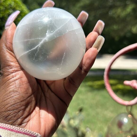 White Satin Spar (Selenite) Crystal Sphere 001 - Picture 2 of 2